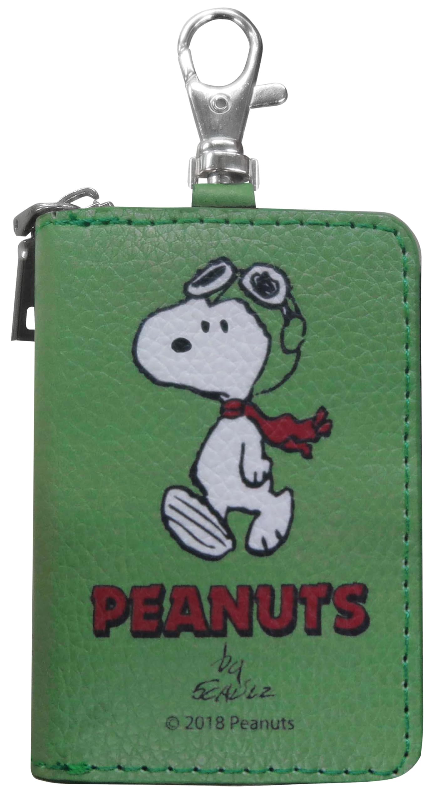 

Snoopy key case, smart key compatible, round zipper, carabiner hook, key holder, popular character, SNOOPY, green, for women