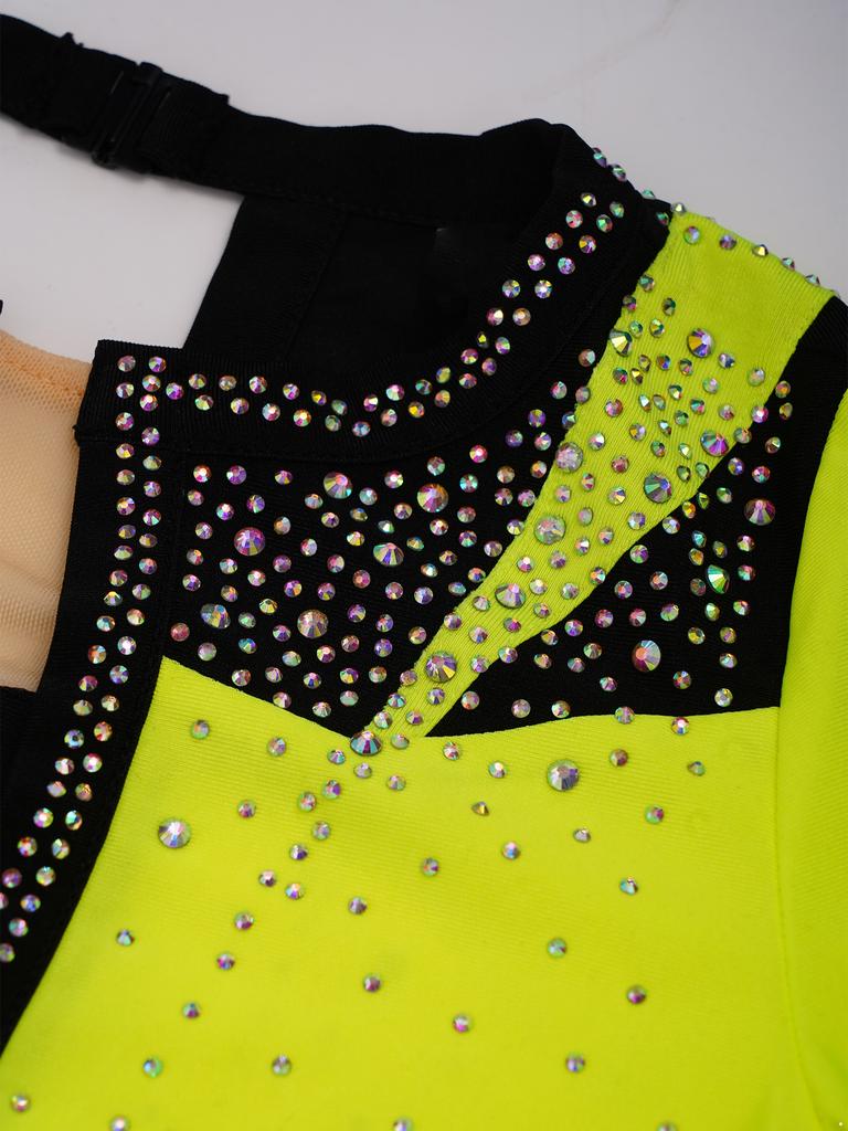 Jenter Scenekostyme - Rhinestone Leotard Langermet Nøkkelhullrygg for Kunstløp & Gymnastikk