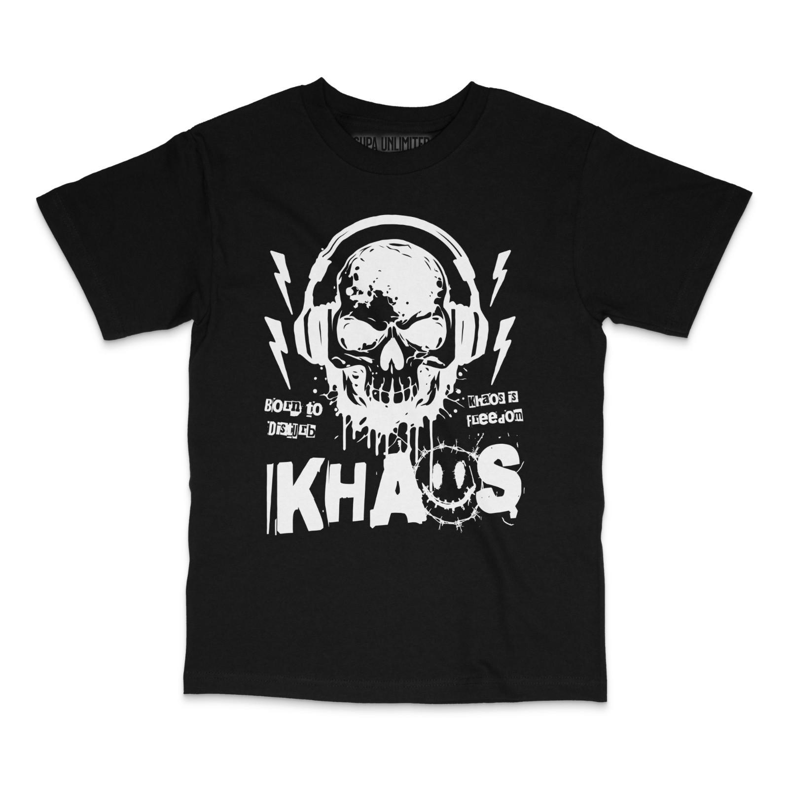 Khaos Punk Skull T-Shirt Unisex Graphic Tee Rock Metal Gothic Streetwear XL