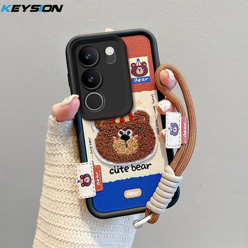 

KEYSION Мультяшный Милый Плюшевый Вышитый Чехол для VIVO V29 5G со Шнурком Мягкий Силиконовый Противоударный Чехол для Телефона для VIVO V29 5G for VIVO V29 5G