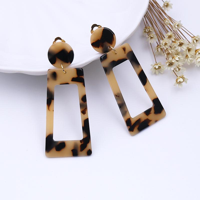 Fashion Tortoise Colorful Clip on Earrings Leopard Acrylic Long Geometric Square Circle Without Piercing Clips for Women