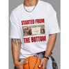 White T Shirt with Food Coupon Graphic and Started From The Bottom Text for Casual Wear