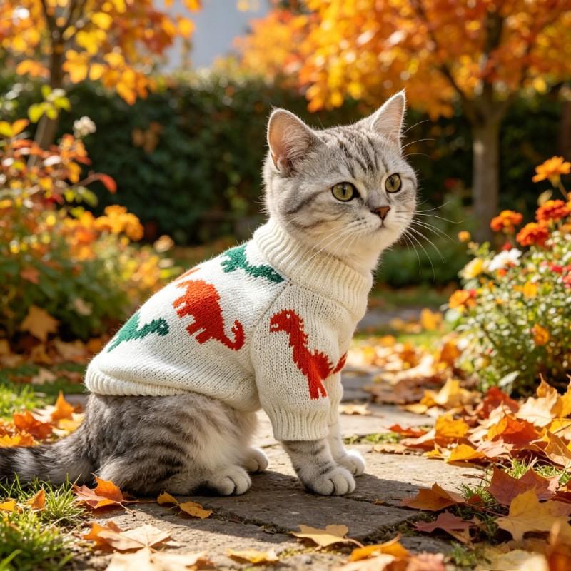 Pet Sweater Small Dogs Cats Colorful Dinosaur Design Winter Warm Clothes XS S M L XL