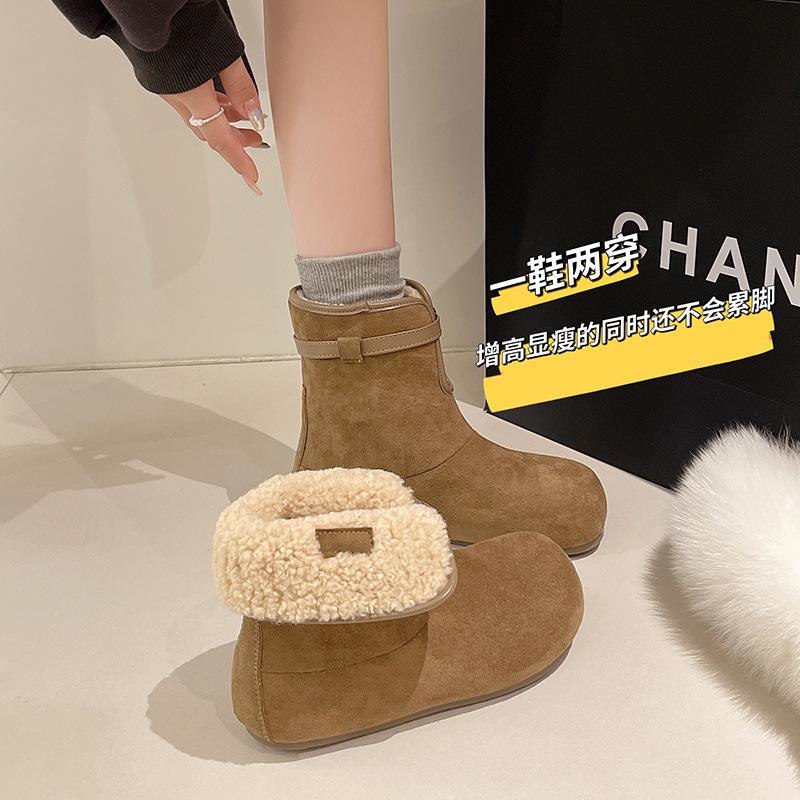 Women's Thick Bottom Short Belt Buckle Winter Lightweight Warm Fur One Plush Snow Boots Non-slip Wear Casual Sports Cotton Boots