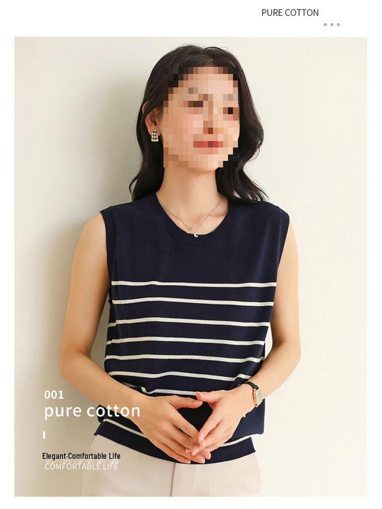 Women's Summer Striped Cotton Knit Sleeveless Sweater Vest - Age-Reducing Fashion Top