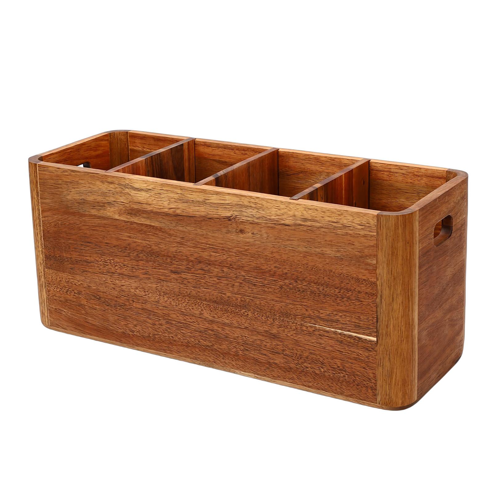 

Kitchen Utensil Holder Wooden Countertop Cutlery Storage Organizer Silverware Holder with 4 Compartments for Spoon Fork