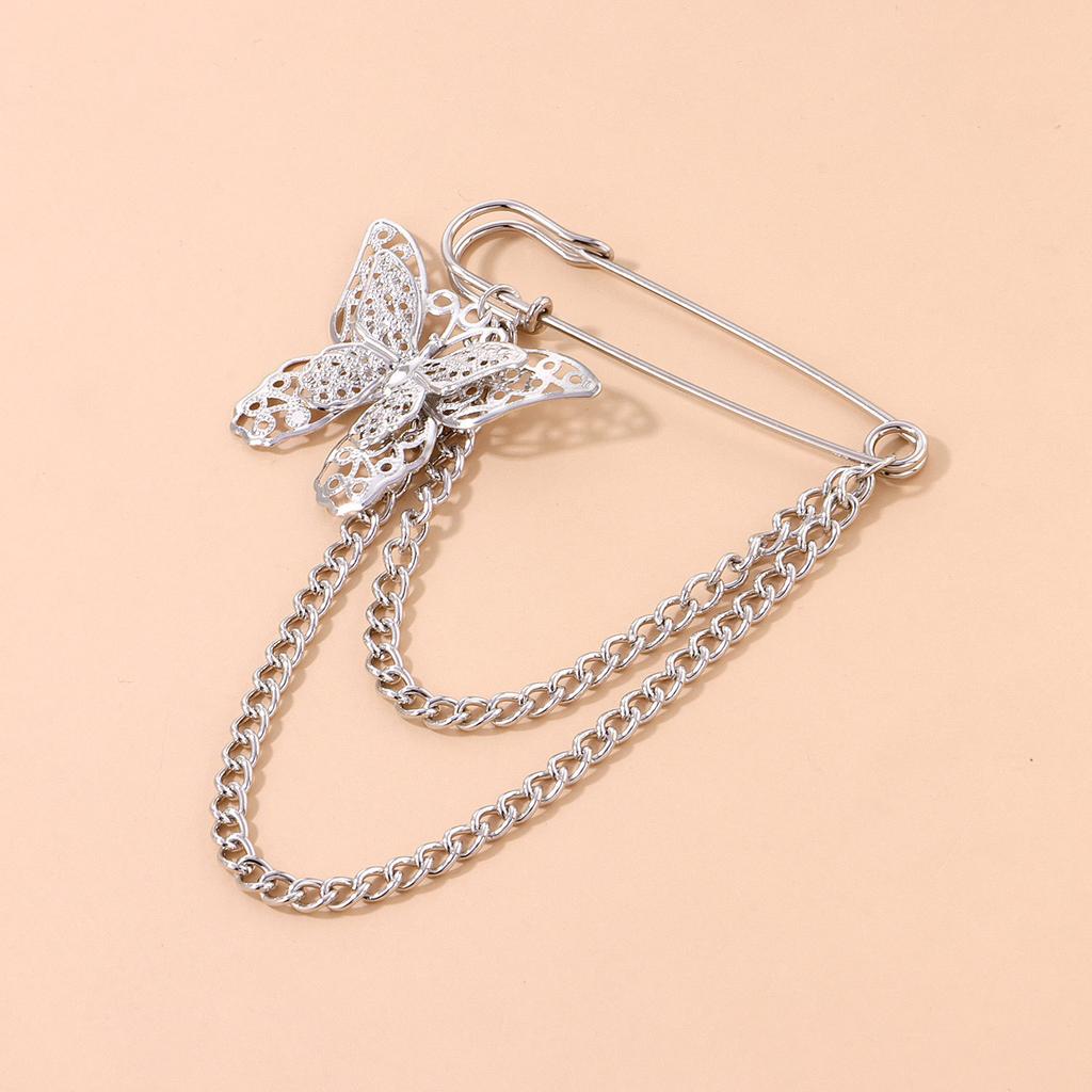 Korean Ins Tide Harajuku Male Personality Butterfly Chain Brooch Fashion Metal Pin Suit Decorative Jewelry