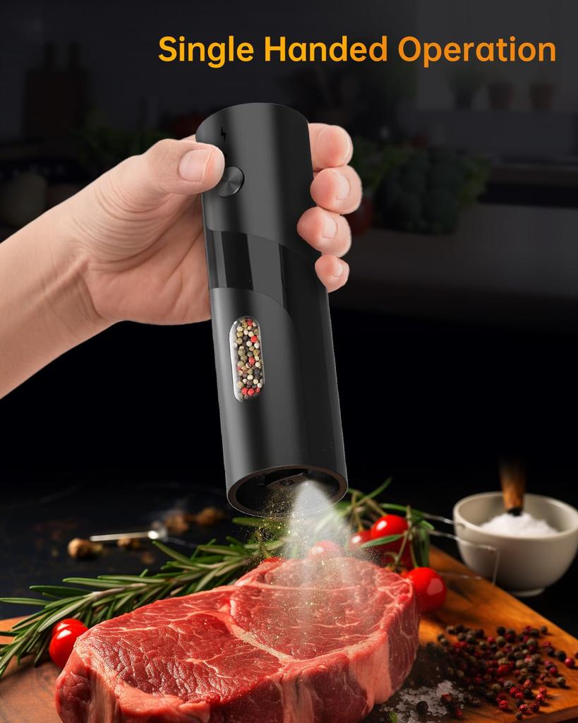 CIRCLE JOY Electric Pepper USB Salt and Pepper Adjustable 110ml Charging White LED Set of Black Mill, Rechargeable, Grinder, Coarseness, Container,