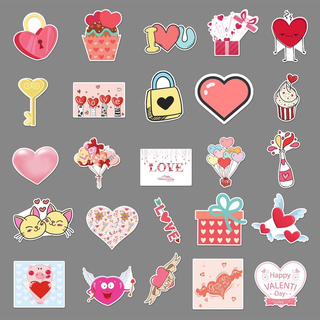 50 Cartoon Valentine's Day Stickers for DIY Decorations - Ideal for Scooters and Car Trunks