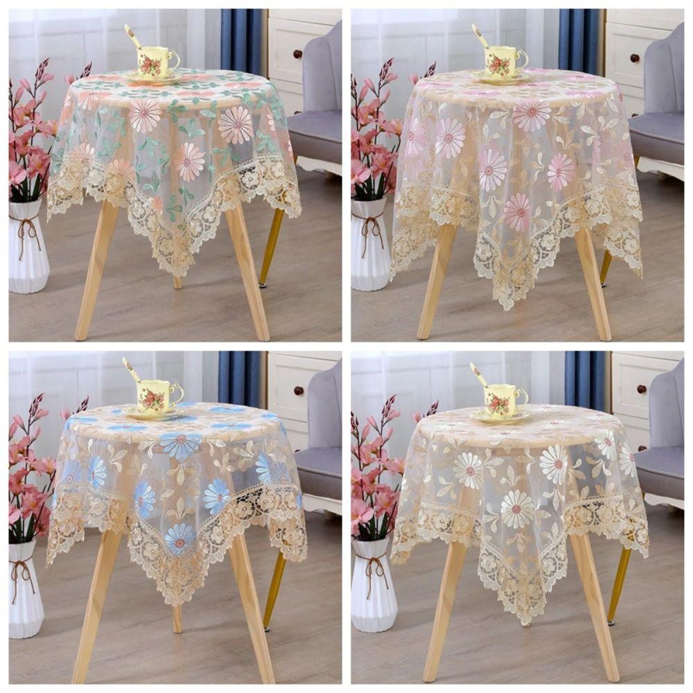 Durable Yarn Cloth Table Cloth Square Shape Pastoral Style Table Cover Fresh Design Lace Trim Desk Cover Dining Table