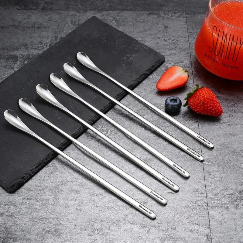 Long Handled 304 Stainless Steel Spoon - Coffee Tea Dessert Ice Cream Stirrer Versatile Picnic Kitchen Bar Grooming Accessories