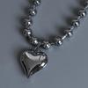 Korean Round Bead Chain Silver Love-shape Pendant Necklace Ins Clavicle Chain