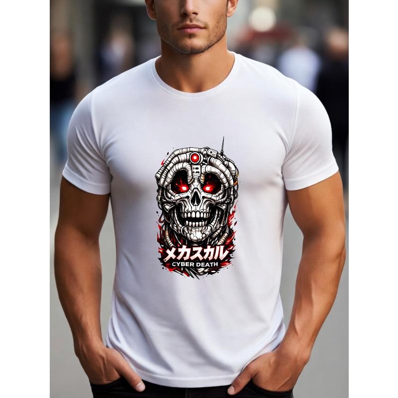 Cyber Skull Men s Cotton TShirt Cyber Death Mechanical Skull Print Pattern Pure Cotton Premium Print Durable Casual Fashion S