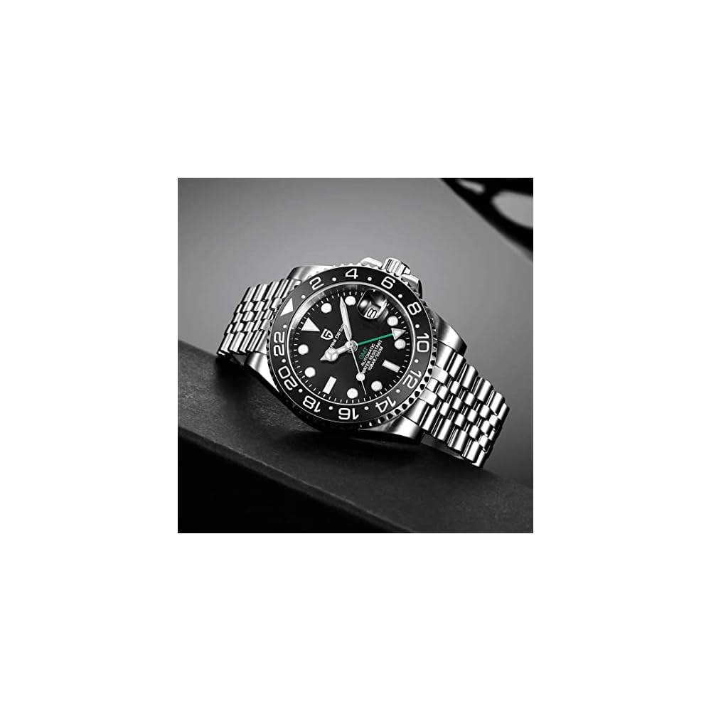 Pagani Design Men's Automatic Diver's Watch GMT Hand Stainless Steel Case Waterproof Ceramic Bezel Sapphire Glass Black PD-1662
