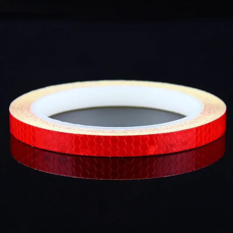 1cmx8m Bike Stickers Reflective Tape Fluorescent Safety Warning Strips MTB Cycling Tapes for Bicycle Helmet Motorcycle Scooter красный