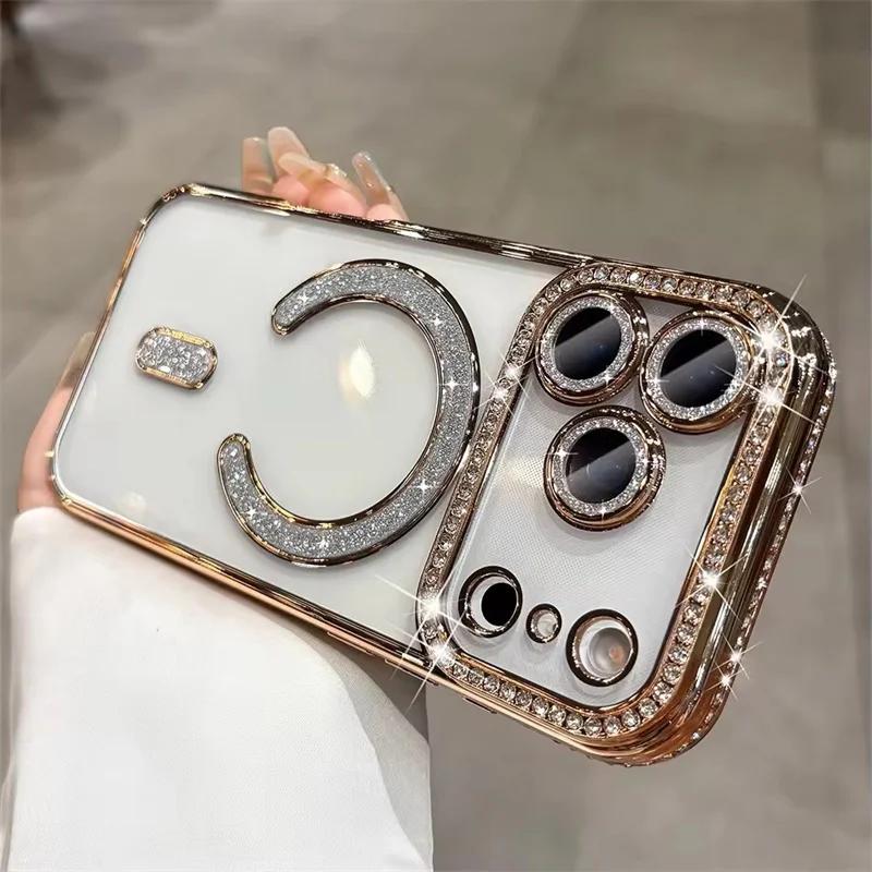 

Diamond Glitter Plating Phone Case For iPhone 17 Pro Max Air 14 15 Plus 11 12 13 16 Pro For Magsafe Transparency Protector Cover iPhone 12