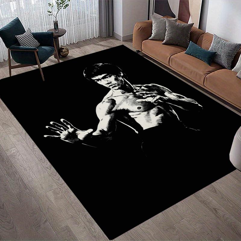 Bruce Lee Home Sofa Decoration for Living Room & Bedroom, Non‑Slip Play Flannel Floor Mat for Game Room