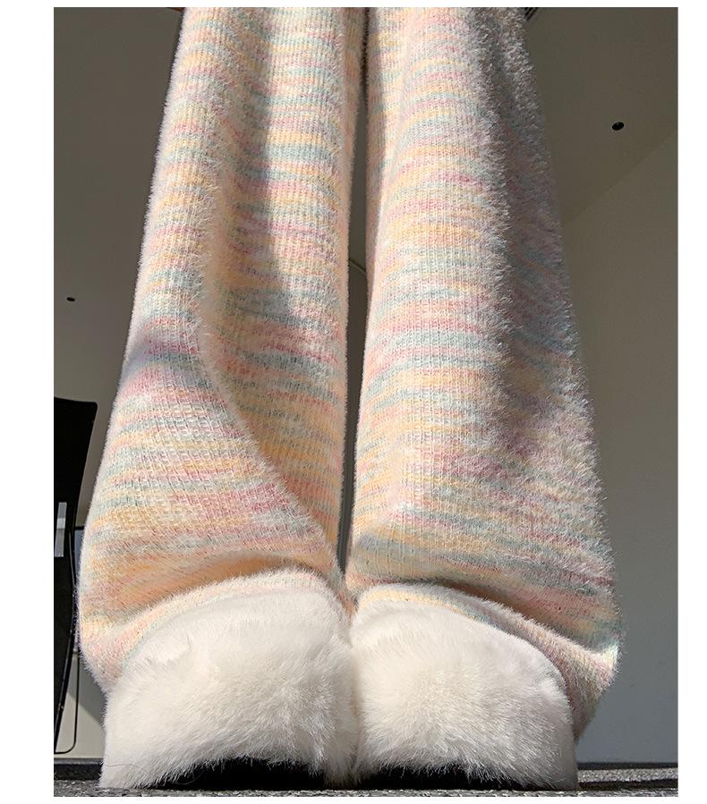 Spring 2024 Rainbow Knit Cashmere Wide-Leg Pants for Women - Loose, Casual & Stylish