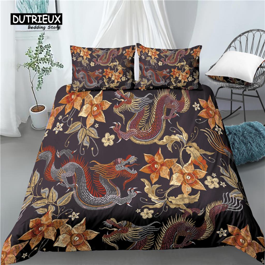 

Home Living Luxury 3D Flower Dragon Print 2/3Pcs Comfortable Duvet Cover PillowCase Bedding Sets Queen and King AU/EU/US Size EU single(135x200cm)