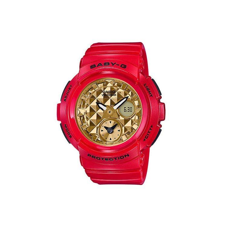 

Casio Baby-G Series Waterproof Alarm Calendar Quartz Movement Resin Strap Watch Women watches Gold BGA-195VLA-4A Red Strap