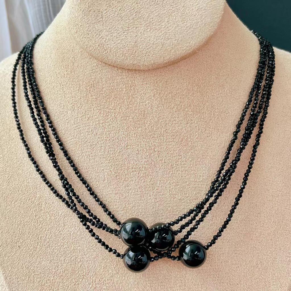 Vintage Black Spinel Natural Black Agate Commuter Collarbone Chain Neck Chain Atmosphere Necklace