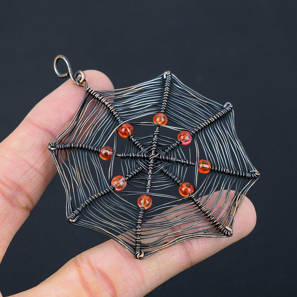 Spider Web Shaped Honey Topaz Gemstone Pure Copper Wire Wrapped Handmade Pendant Jewelry