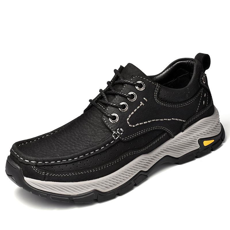 

Мужская обувь большого размера, новая износостойкая обувь для походов на открытом воздухе на платформе, мужская кожаная обувь из натуральной кожи, первый слой из коровьей кожи, мужская кожаная обувь 38 чёрный