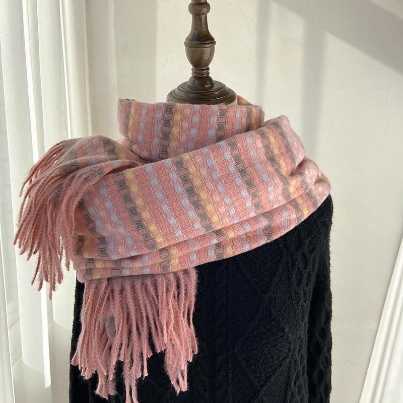 Scarf Women's Autumn and Winter New Color Plaid Warm Thickened Scarf Imitation Cashmere Fringed Shawl