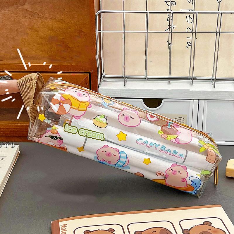 Kreslené pouzdro na tužky Kapybara Velkokapacitní Anime Úložná taška Kawaii Průhledné Vodotěsné Pouzdro na tužky Studentské Kancelářské potřeby Dárky
