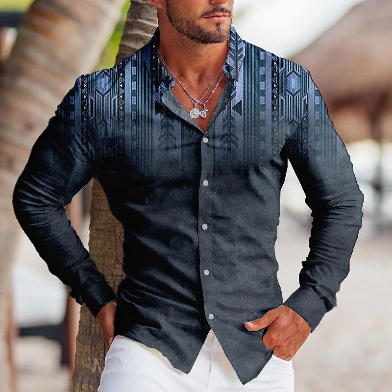Moda Uomo Vintage Tribale Sportivo Festa Uomo Camicia Grafica Trasparente Collo a Revers Camicia Bottoni Casual Viola Blu Top
