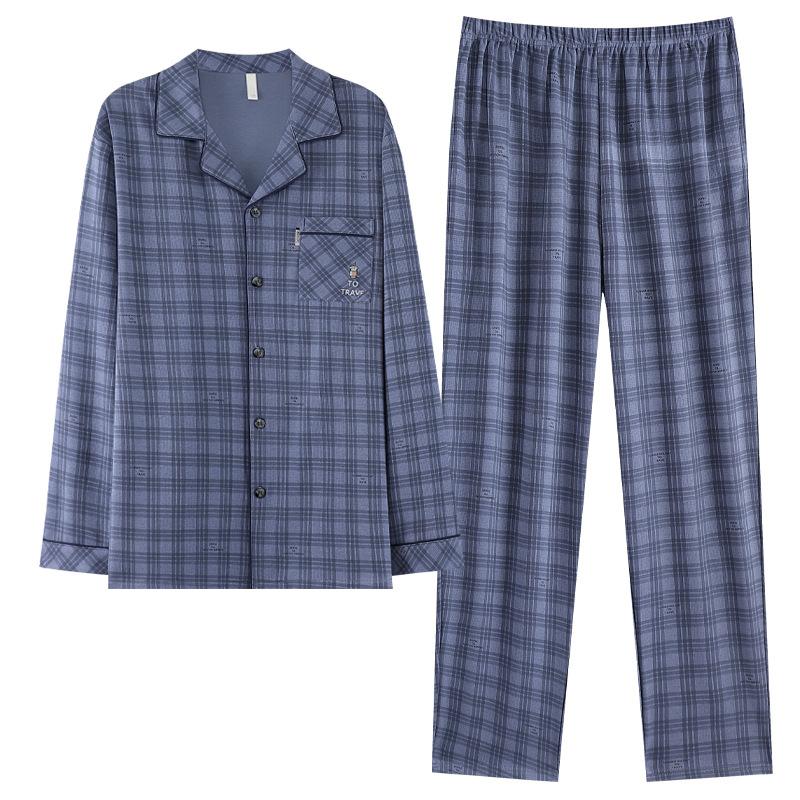 Pure Cotton Pajamas Men'S Spring And Autumn Long-Sleeved Cardigan Autumn Cotton Can Be Worn Outside Loungewear Suit