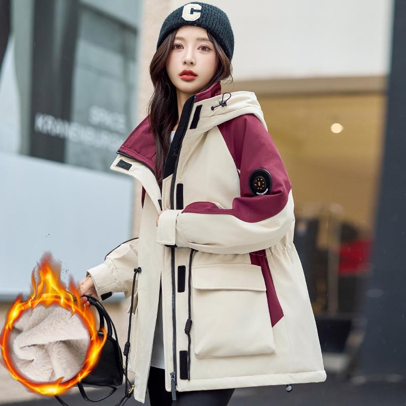 

Женская парка на флисовой подкладке 2025: Очень толстая зимняя ветровка свободного кроя 3XL 70-80kg