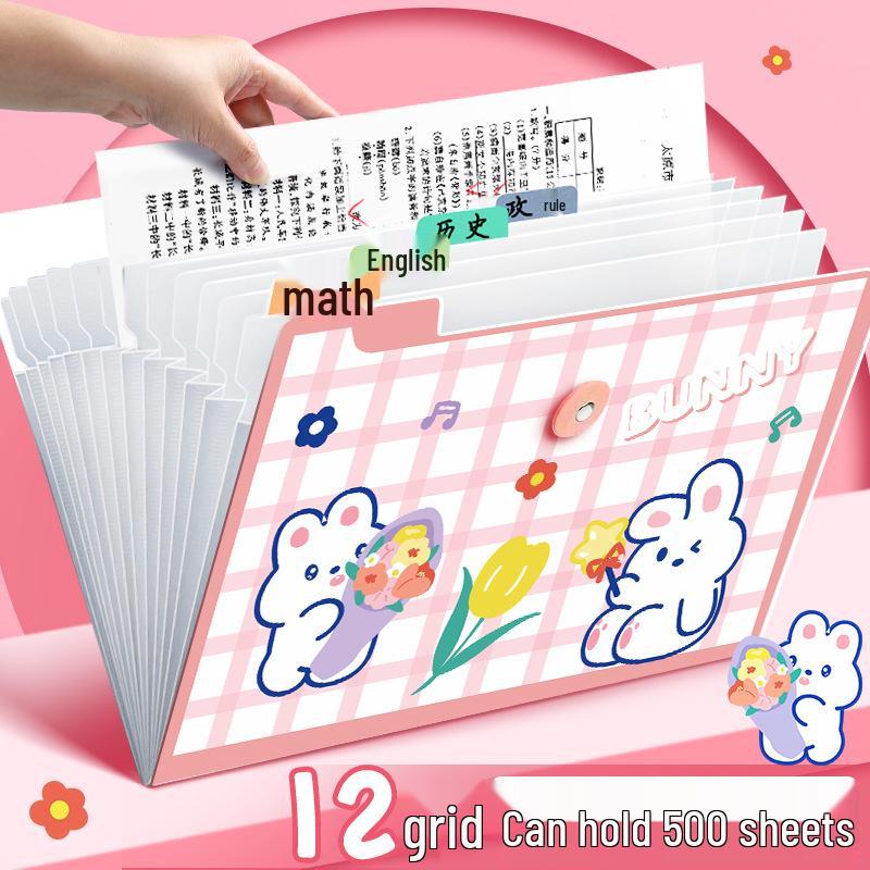 A4 Accordion Folder: Student Test Paper Holder with 12 Pockets, 8 Pockets Cute Transparent Organizer.