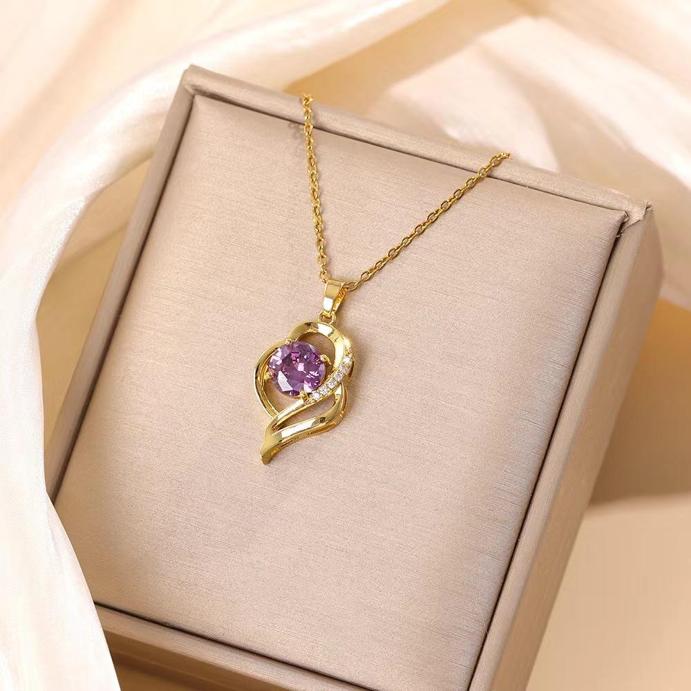 

Ожерелье Годы любви Женское Легкая роскошь Простое Фиолетовый циркон Подвеска в виде сердца Цепочка для ключицы