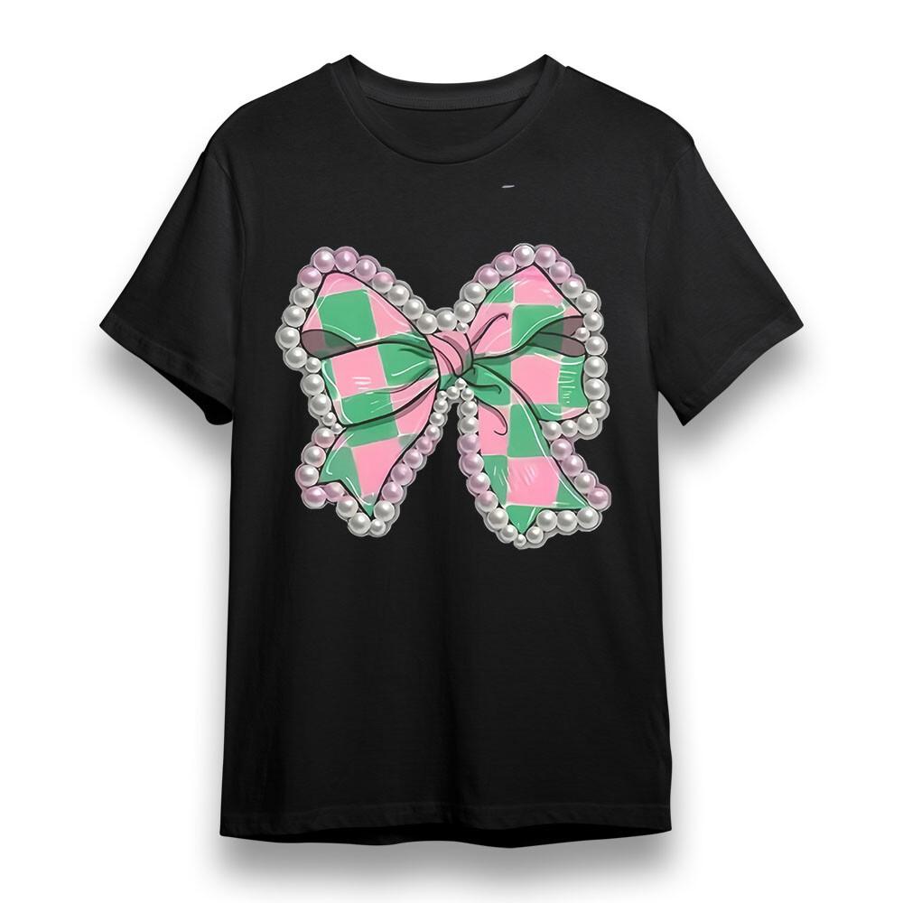 

Women s Plus Size T-shirt With Pearl Bow Graphic Unisex Black 100% Cotton Tee S