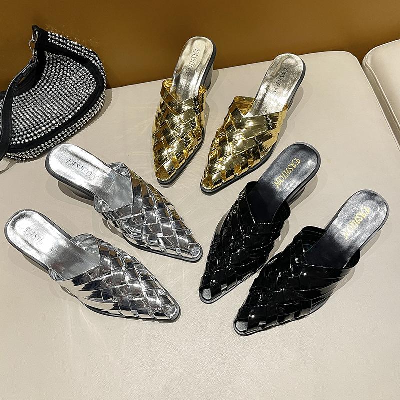 Fashion Women's Thick-soled Wedge-heeled Pointed-toe Woven Sandals, Large Size, Casual Beach Shoes