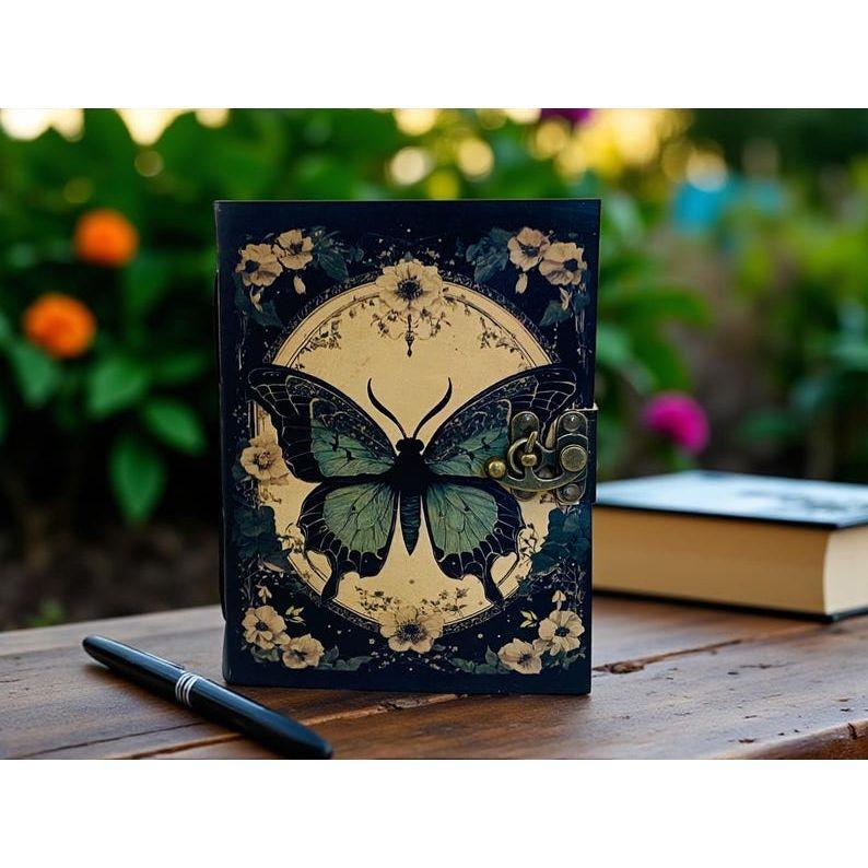Butterfly Leather Grimoire Journal – Witchy blank Spell Book with journal for her