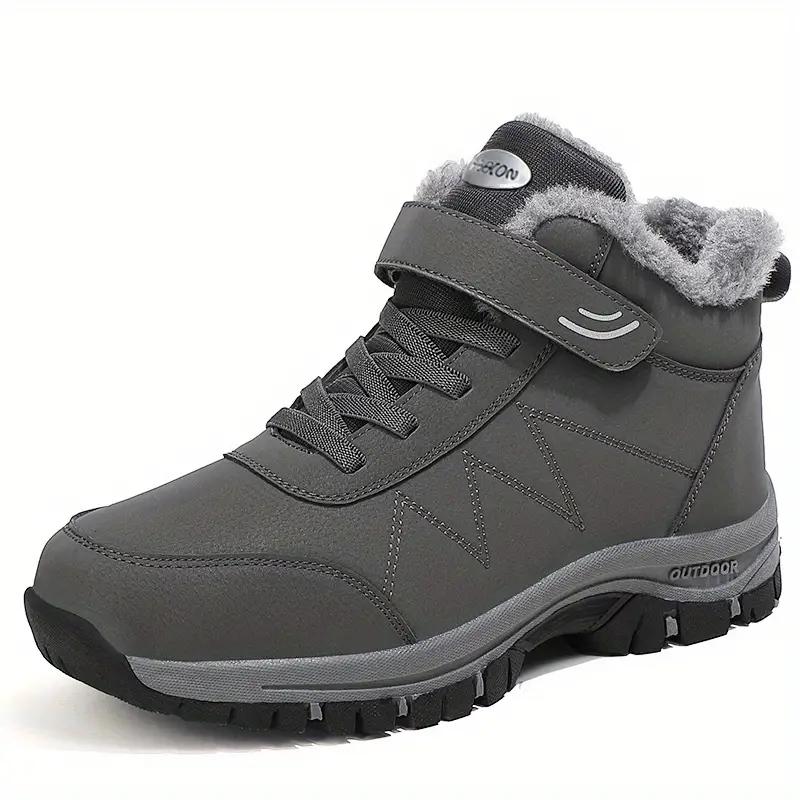 Men's Snow Boots Thermal Winter Shoes Lace-up Boots With Hook And Loop Fastener, Casual Hiking Walking Shoes