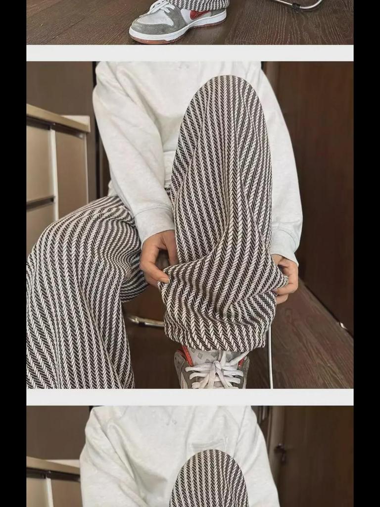 American Retro Black Vertical Striped Oversized Casual Wide-Leg Pants