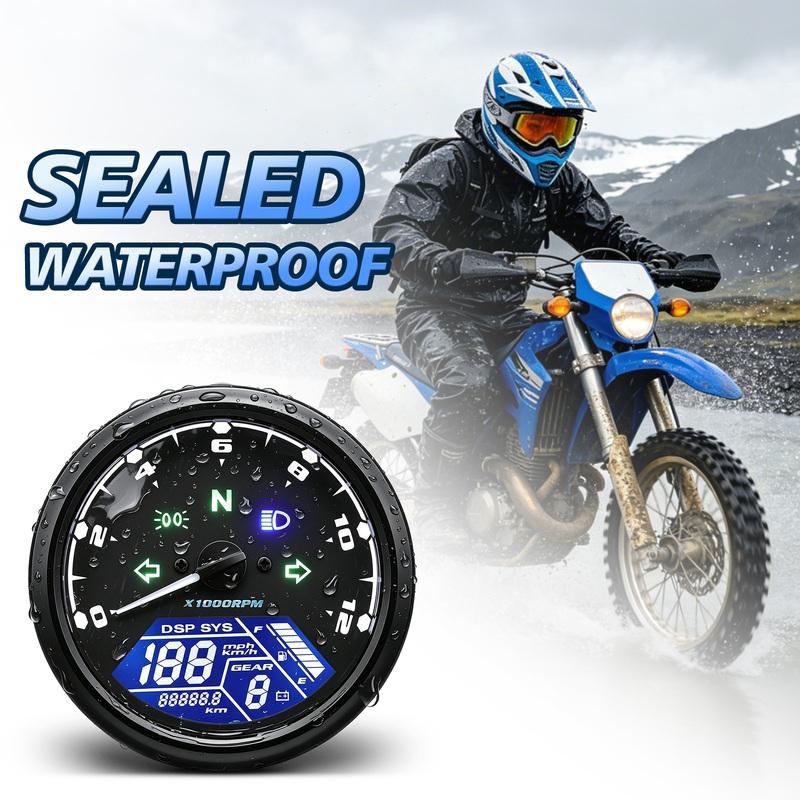 Motorcycle Speedometer Tachometer Fuel Meter Dashboard Gauges Dial Odometer LCD Digital Indicator 2 or 4 Cylinders
