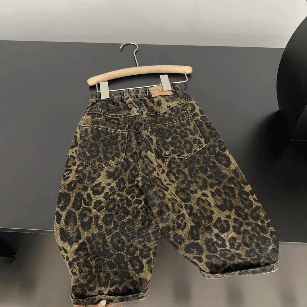 Pantaloni Retro Casual cu Imprimeu Leopard pentru Băieți de Toamnă - Groși, cu Picior Drept pentru Copii Mici și Mijlocii