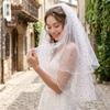 Two Tier Star Moon Glitter Bridal Veil Short White Tulle Wedding Veil With Wavy Edge For Elopement Wedding Photo Shoot