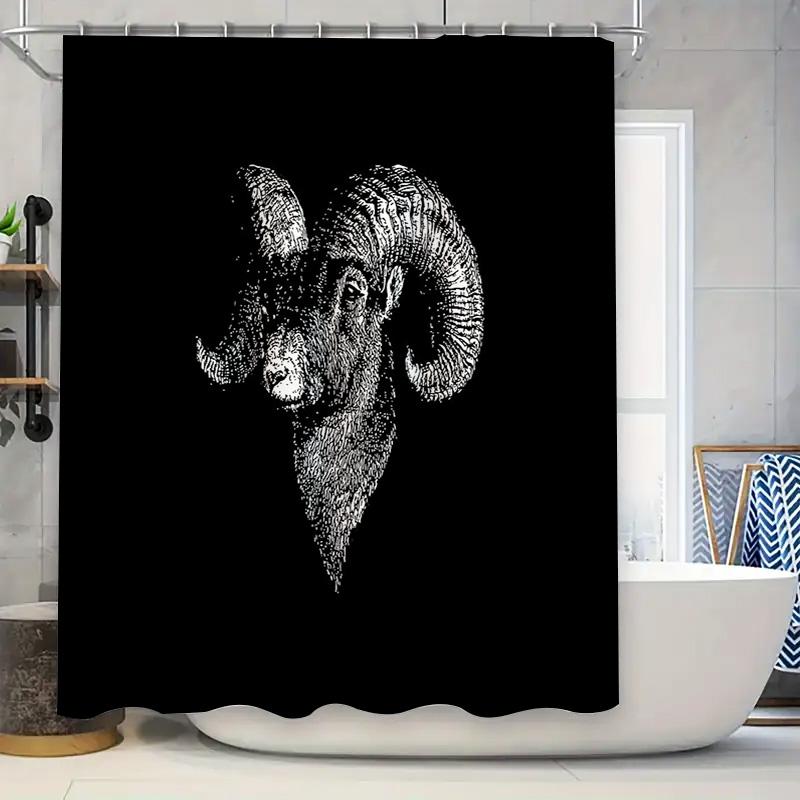 

Vintage Black Goat Shower Curtain Farmhouse Animal Print Bathroom Decor Rustic Backdrop Washroom Accessory Artistic Wall Hanging W60H190(CM)-1 Pcs