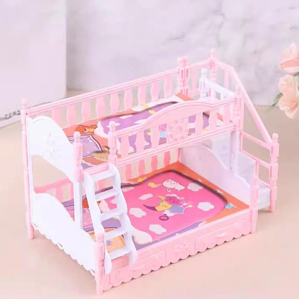 1 Set Mini Doll Toy Furniture European Style Bunk Bed Miniature Simulation Birthday Scene Doubl N2Z0