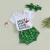 Baby Boys Clothes Suits Letter Print Short Sleeve Crew Neck Romper Golf Print Shorts Headband 3Pcs Set