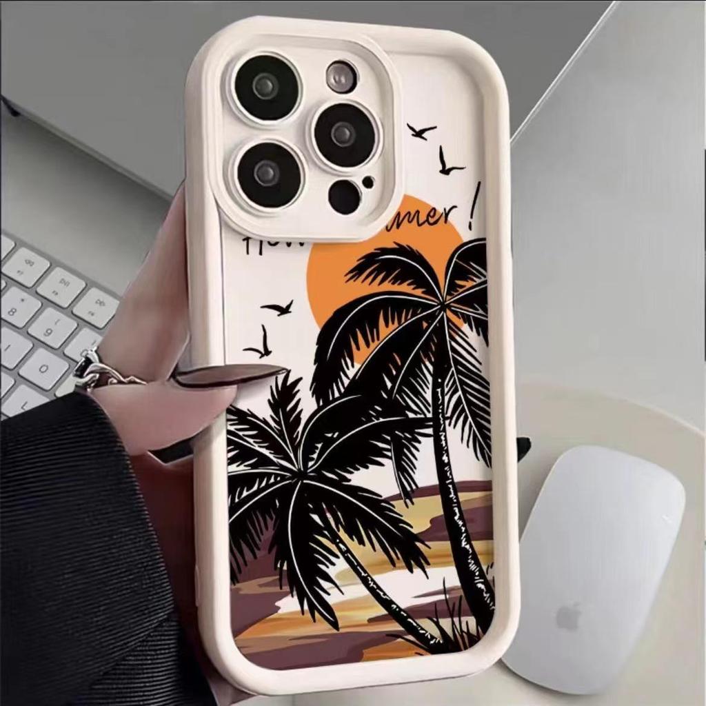 Sunset Coconut Tree iPhone 17Pro Case, Aesthetic Protective Cover for iPhone 16Pro, 15, 14, 13