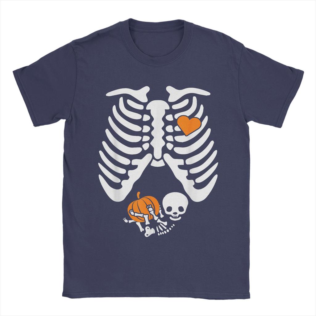 Women Skeleton Pregnancy Announcement Mom Halloween T-Shirts Men Crew Neck Cotton T Shirts Short Sleeve Tees Big Size Clothes