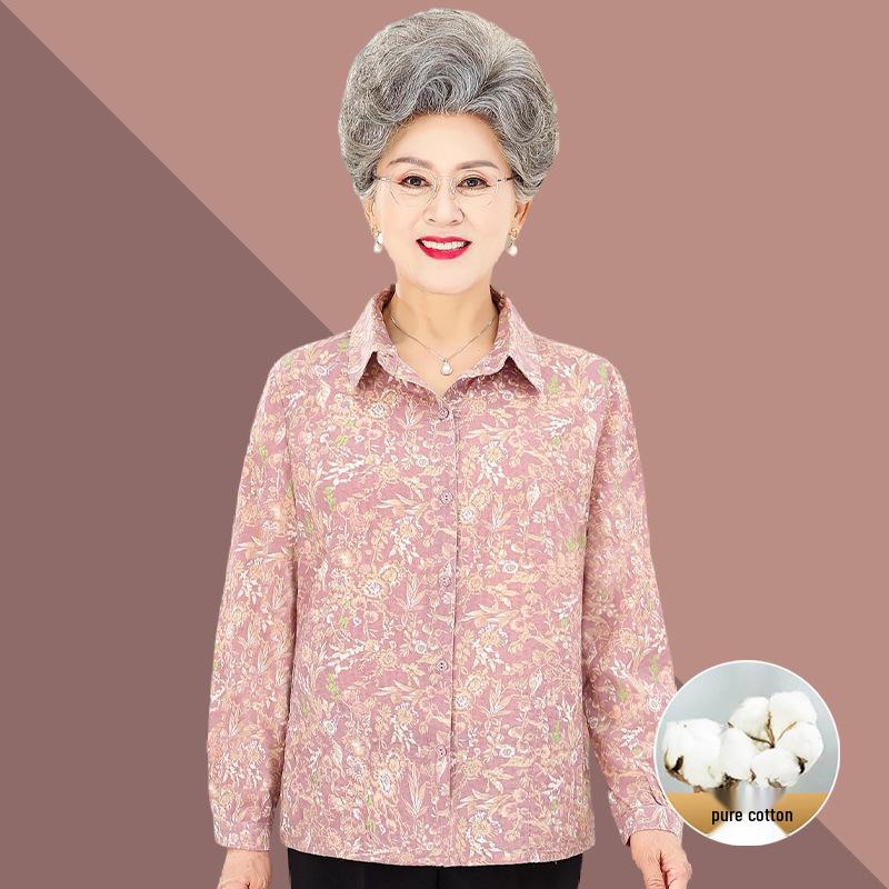 

Grandma s Summer Pure Cotton Long Sleeve Shirt for Women 3XL (115-130 jin)