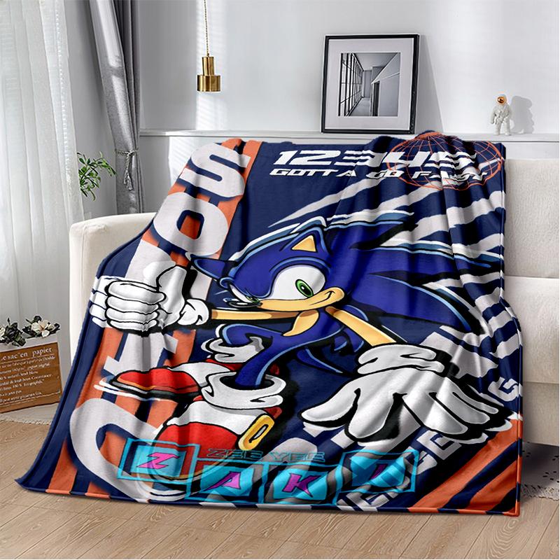 Fashion S-Sonic Cartoon Game Flannel Blanket Soft Warm Throw Blanket for Bedroom Living Room Bed Travel Camping Picnic Kid Gift
