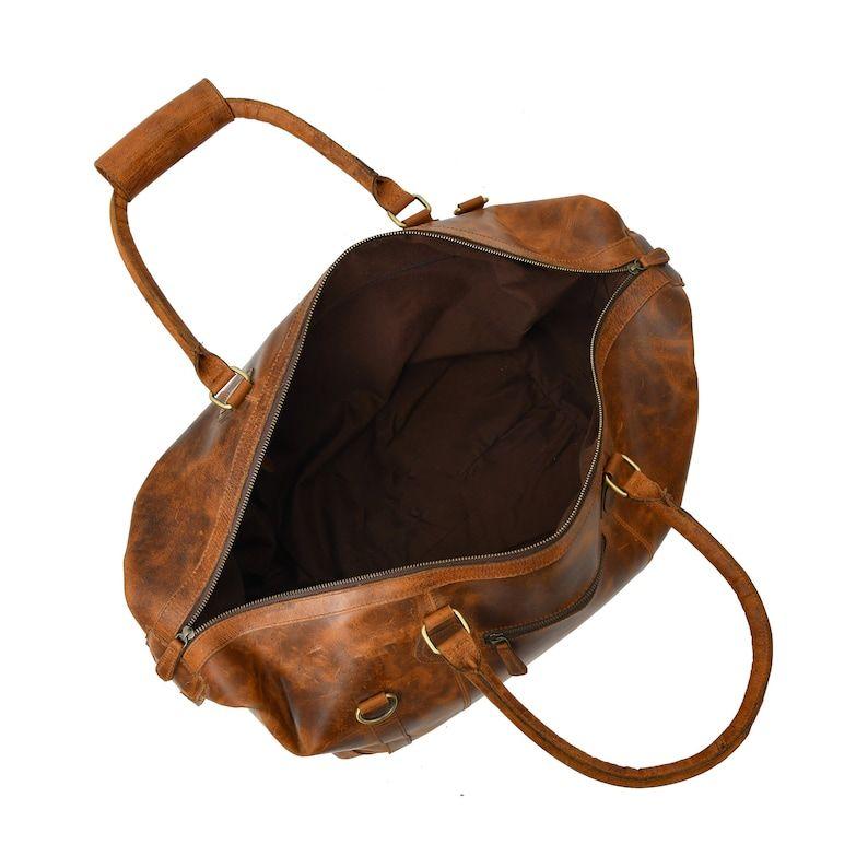 Handmade Distressed Leather Duffle Bag: Weekender Travel Bag